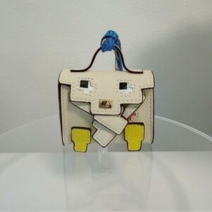 Mini Doll Style Bag Charm | Cream Faux Leather Keychain